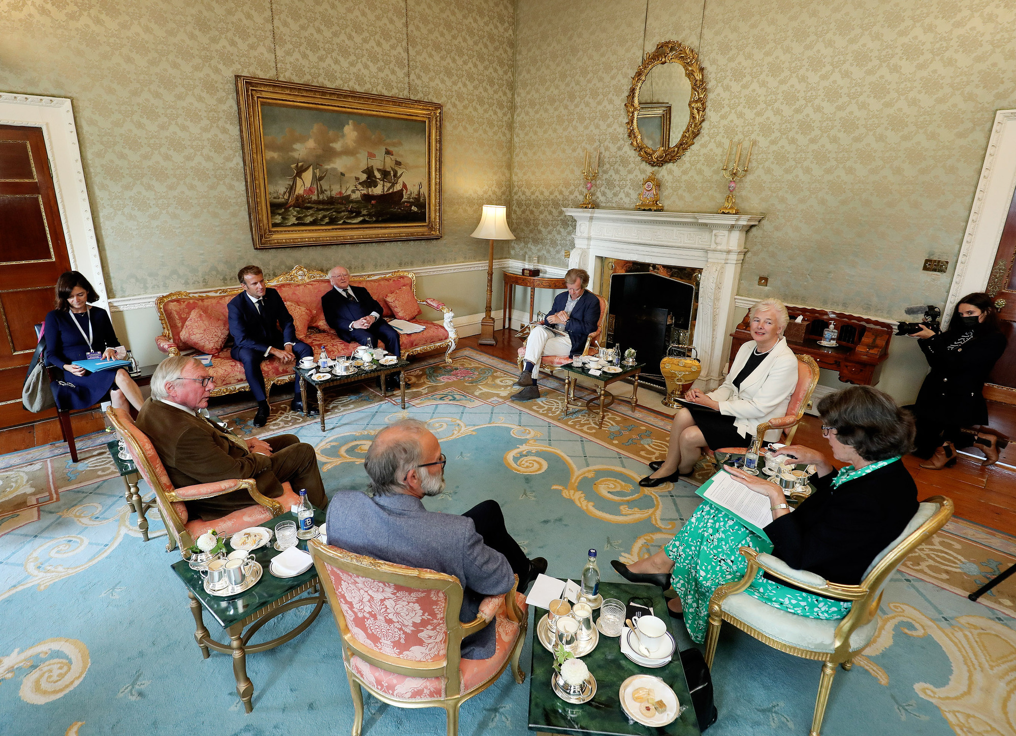French President Emmanuel Macron meets Michael D Higgins to kick off official visit