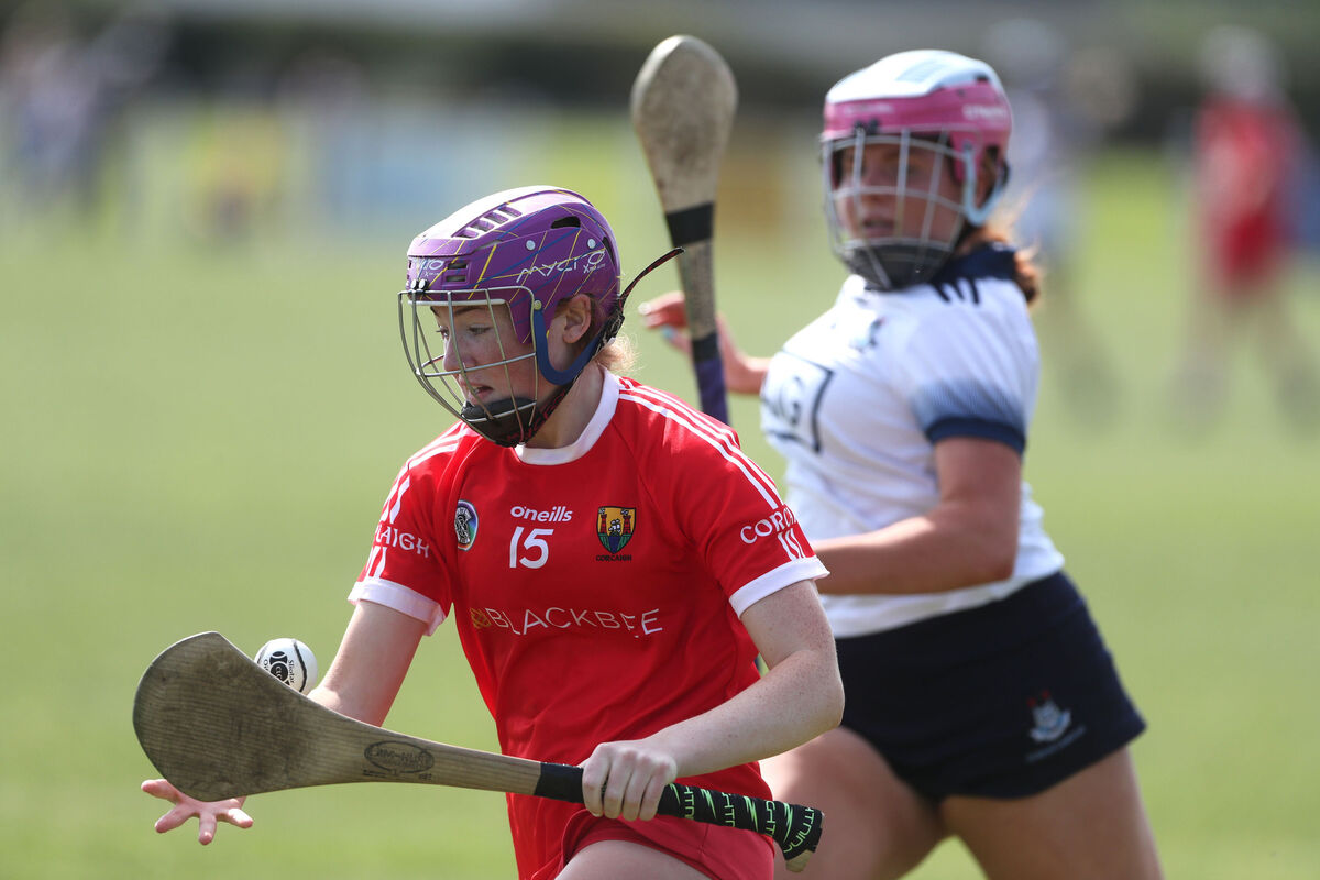  28/08/2021. EE SPORT: All-Ireland camogie minor semi-final;: Cork v Dublin at St Lachtain’s GAA Grounds; Freshford, Co. Kilkenny. Pictured are Cork's Orlaith Cahalane and Dublin's Claire Gannon. Picture: Patrick Browne