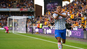 <p>Manchester United's Mason Greenwood celebrates scoring their side's goal. Picture: Nick Potts/PA </p>
