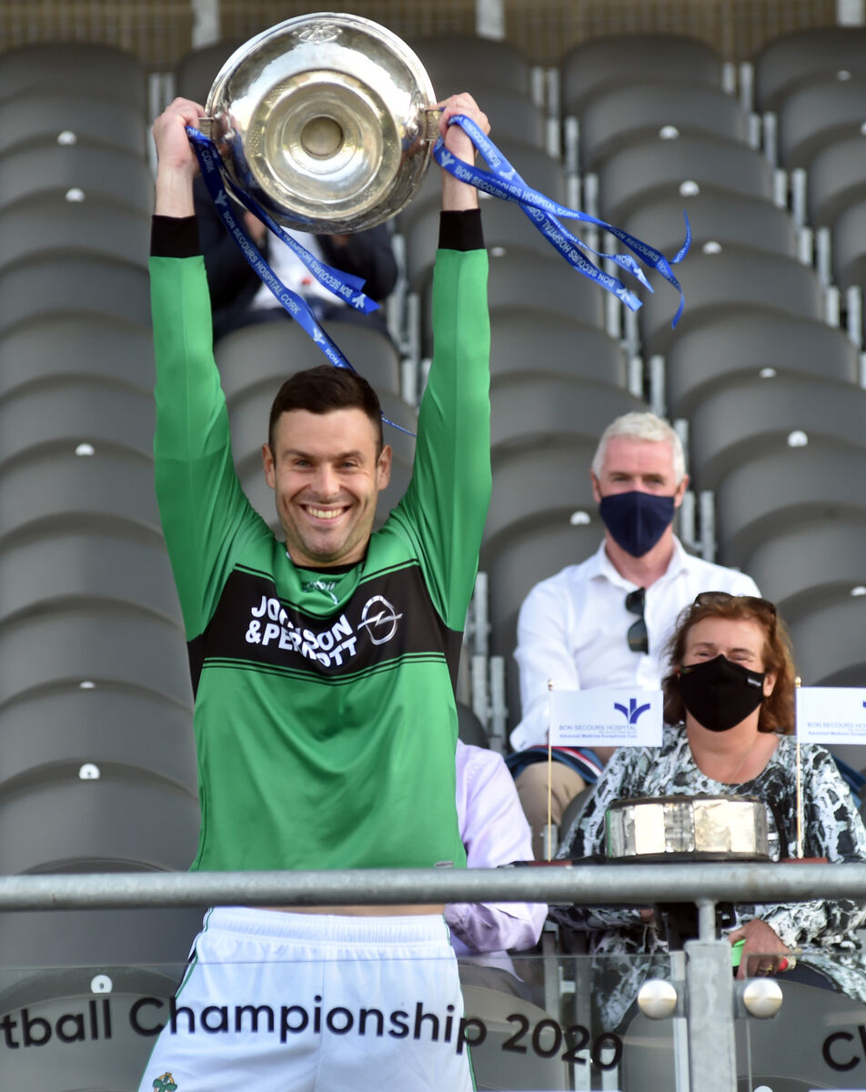 Nemo Rangers captain Micheal Aodh Martin raises the Andy Scannel Cup. Picture: Eddie O'Hare Nemo Rangers captain Micheal Aodh Martin raises the Andy Scannel Cup. Picture: Eddie O'Hare