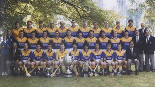 <p>Wexford's 1996 All-Ireland Hurling champions. Back Row: Seamus Kavanagh, Rod Guiney, Joe Kearns, George O'Connor, Tomas Codd, Ger Cushe, Paul Finn, Larry Murphy, Shane Carley, Declan Ruth, Seamus Barron (Selector). Middle Row: Sean Collier, Dave Guiney, Michael Jordan, Liam Turley, Larry O'Gorman, Jim Byrne, Adrian Fenlon, Billy Byrne, Garry Laffan, Tom Dempsey, Paul Codd, Rory Kinsella (Selector), John O'Leary. Front Row: Niamh Fitzpatrick, Paddy Wickham (Co Chairman), Eamonn Scallon, MJ Reck, Rory McCarthy, Damien Fitzhenry, Martin Storey (Capt), Sean Flood, Tommy Kehoe, Colm Kehoe, Liam Dunne, Liam Griffin (Manager). Picture: Irish Photo Archive</p>