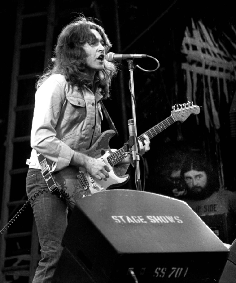Rory Gallagher at the Macroom Mountain Dew festival in 1978. He has been cited as the inspiration for many of the world’s top guitarists.