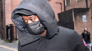 <p>Manchester United defender Aaron Wan-Bissaka leaving Manchester Magistrates’ Court (Danny Lawson/PA)</p>