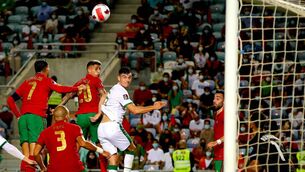 <p>John Egan opening the scoring in Faro. Picture: INPHO/Ryan Byrne</p>