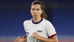<p>Tobin Heath of United Statesduring the Olympic Women's Quarter Final match wit the Netherlands and United States in Yokohama, Kanagawa, Japan. (Photo by Francois Nel/Getty Images)</p>