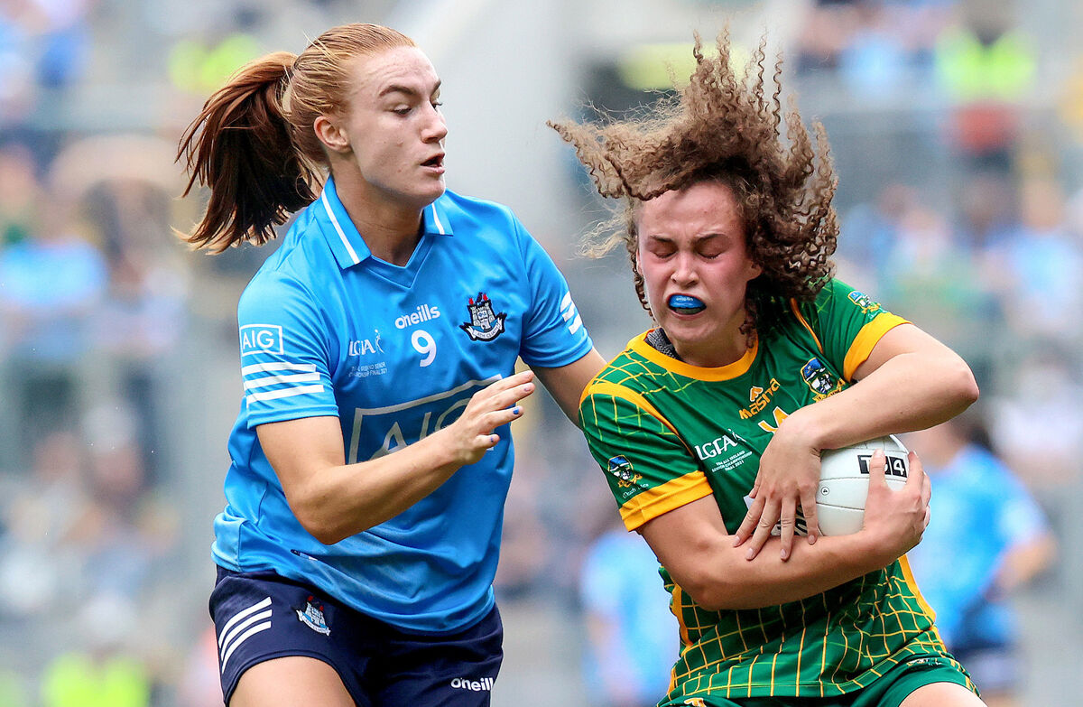 Dublin's Lauren Magee tackles Emma Duggan of Meath. Picture: INPHO/Bryan Keane