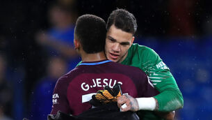 <p>Manchester City duo Ederson, right, and Gabriel Jesus are among eight Brazilian players who have had club restrictions placed on them. Picture: John Walton/PA</p>