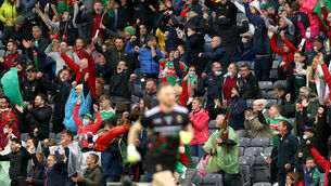 <p>Mayo’s fans celebrate after goalkeeper Rob Hennelly kicked the equalising point against Dublin in the All-Ireland semi-final. Picture: INPHO/James Crombie</p>