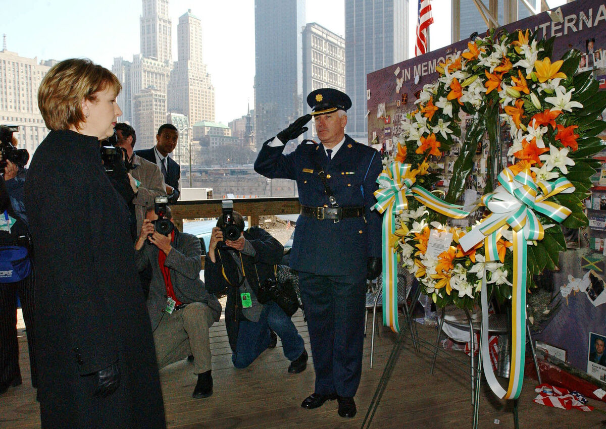 Mary McAleese observes a moment of silence after laying a wreath at the site of the World Trade Center. Picture: AP/Chad Rachman. Mary McAleese observes a moment of silence after laying a wreath at the site of the World Trade Center. Picture: AP/Chad Rachman.