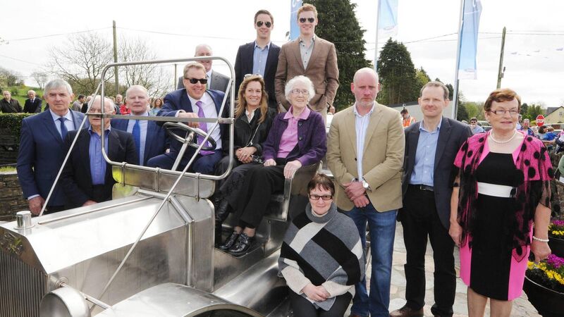 At the sculpture in Ballinascarthy in 2017 were: William Clay Ford Jr, executive chairman, Ford Motor Company, with his wife Lisa and their sons Will and Nick; Ciarán McMahon, chairman & managing director, Henry Ford & Son; Hazel Forde Buttimer, a distant cousin of William Clay Ford Jr; and members of the Ballinascarthy Ford committee. Picture: Denis Minihane At the sculpture in Ballinascarthy in 2017 were: William Clay Ford Jr, executive chairman, Ford Motor Company, with his wife Lisa and their sons Will and Nick; Ciarán McMahon, chairman & managing director, Henry Ford & Son; Hazel Forde Buttimer, a distant cousin of William Clay Ford Jr; and members of the Ballinascarthy Ford committee. Picture: Denis Minihane