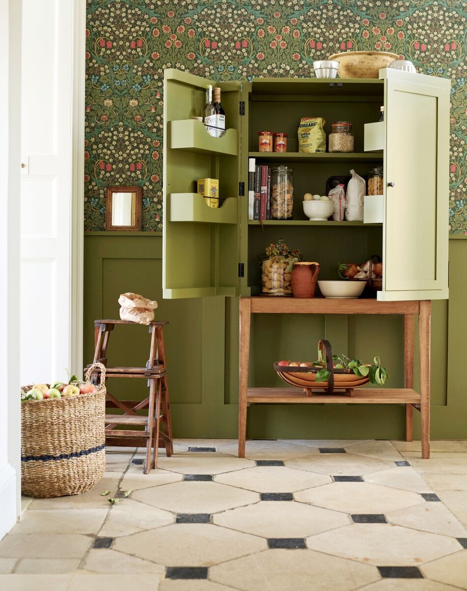 Neptune Ardingly Cabinet with shelf, prices from €2,230. Olive Emulsion, €49 per litre, netpune.com.