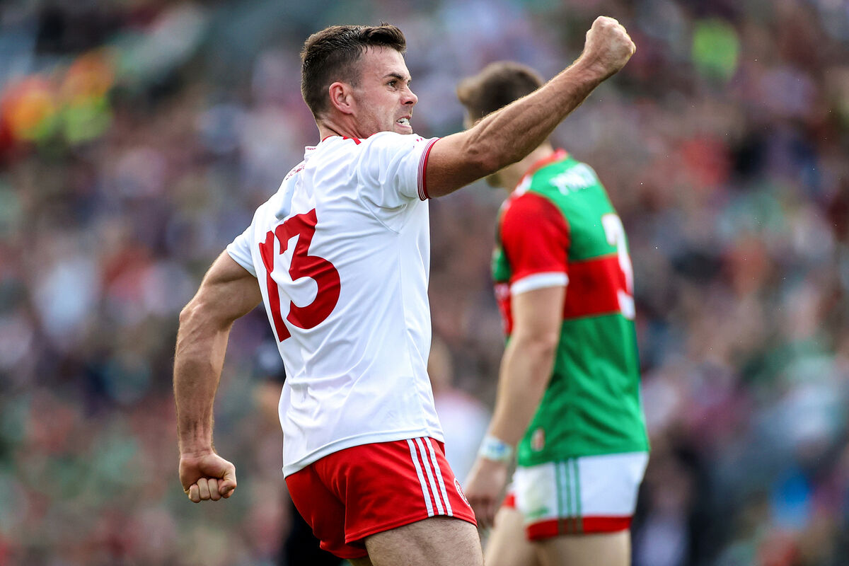 Tyrone's Darren McCurry celebrates a point. Picture: INPHO/James Crombie