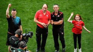 <p>Tyrone joint-managers Feargal Logan, left, and Brian Dooher. Picture: Daire Brennan/Sportsfile</p>