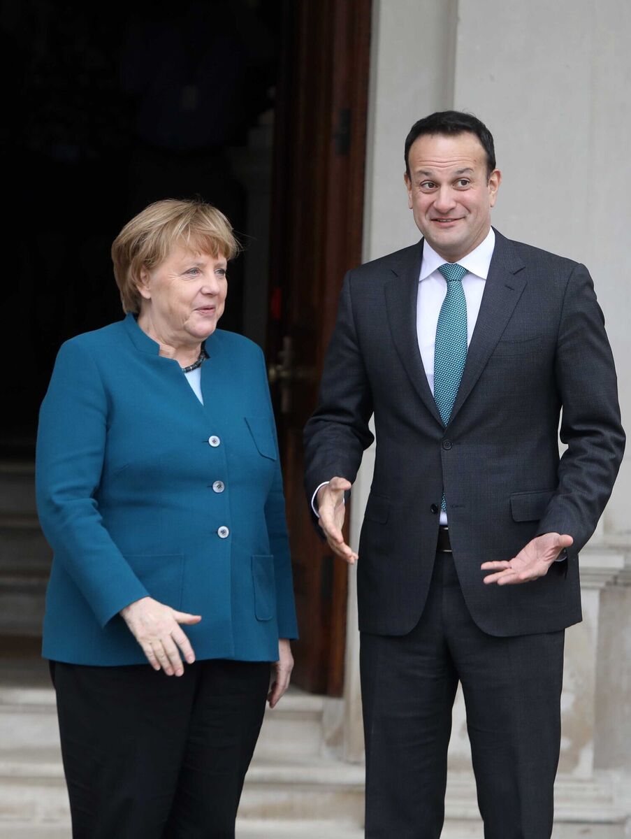 Angela Merkel with then-taoiseach Leo Varadkar during a visit to Ireland in April 2019. Despite the fact that Merkel wears unfussy trouser suits that play down her femininity, Schwarzer said the chancellor still has a certain feminine charm.File picture: Leah Farrell/RollingNews.ie
