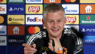 <p>Manchester United's head coach Ole Gunnar Solskjaer speaks during a press conference at the Wankdorf stadium in Bern, Switzerland. Young Boys will face Manchester United in the group stage of the Champions League on Tuesday. Picture: Peter Klaunzer/Keystone via AP</p>