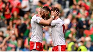 <p>BROTHERS: Ronan McNamee, left, and Meyler celebrate at the final whistle at Croke Park on Saturday. Pic: Seb Daly/Sportsfile</p>