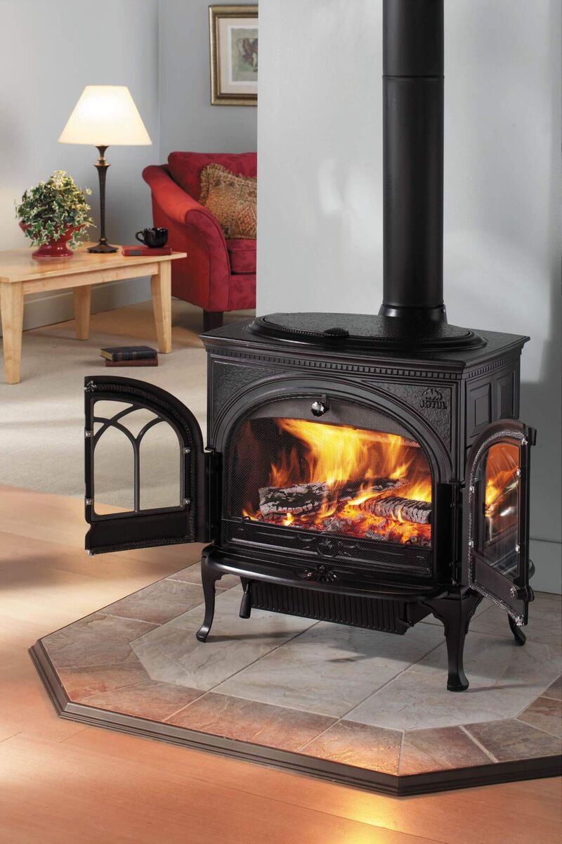 The door of your wood-burner should generally be closed to maximise efficiency. Picture: Jotul 600.