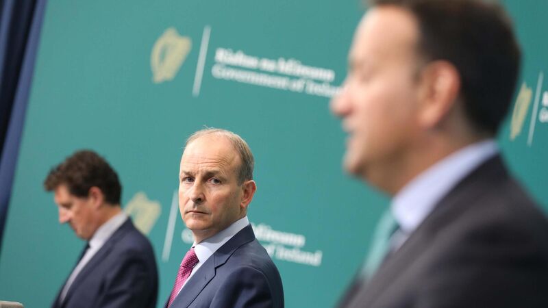 Eamon Ryan, Micheál Martin, and Leo Varadkar at a press conference at Government Buildings, Dublin. Picture: Julien Behal Photography/PA Wire