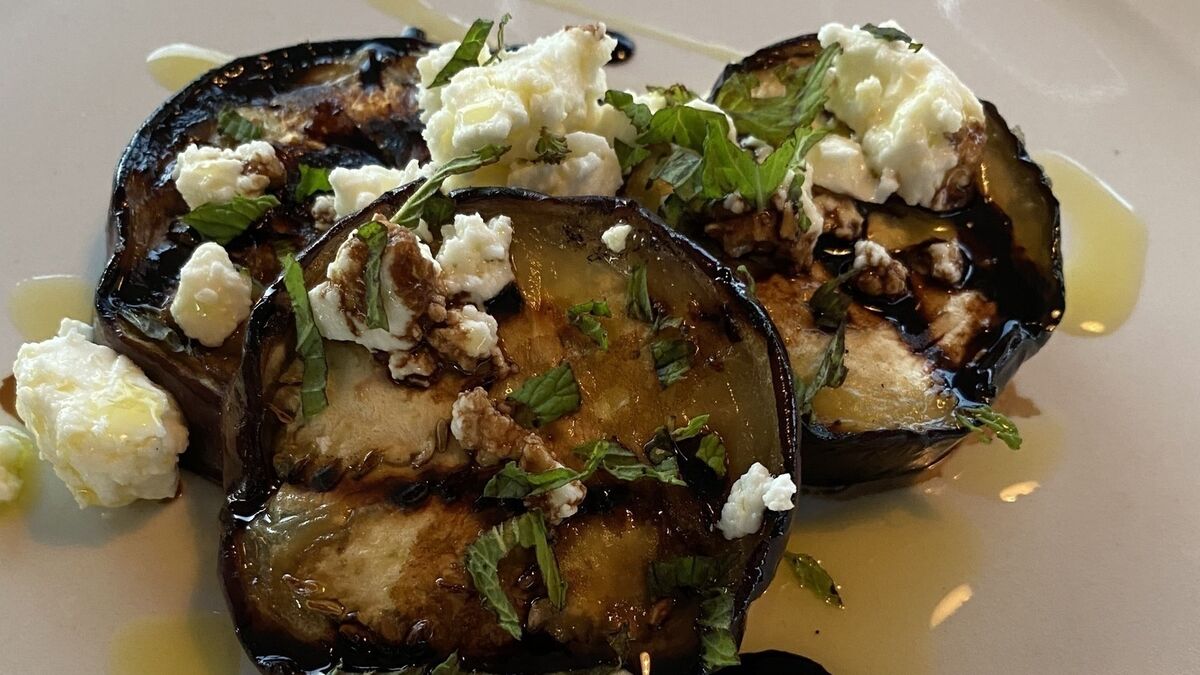 Aubergine with feta and mint