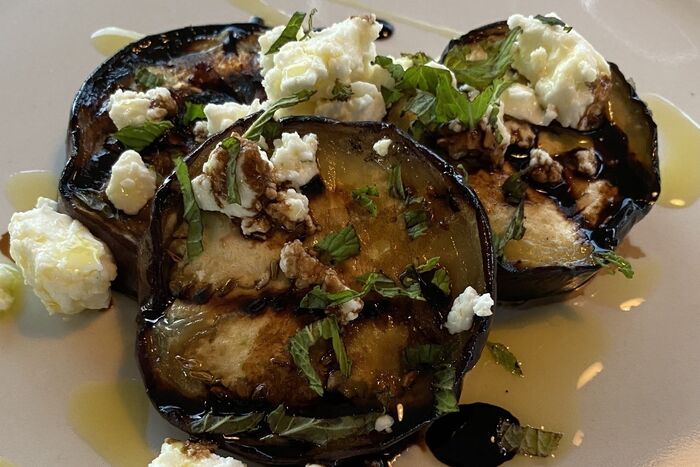 Aubergine with feta and mint