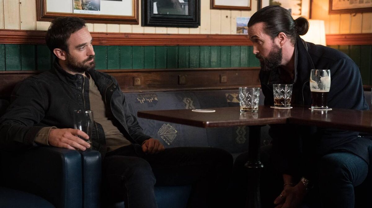 Charlie Cox and Emmett J Scanlon have a brotherly chat in the pub in Kin. 