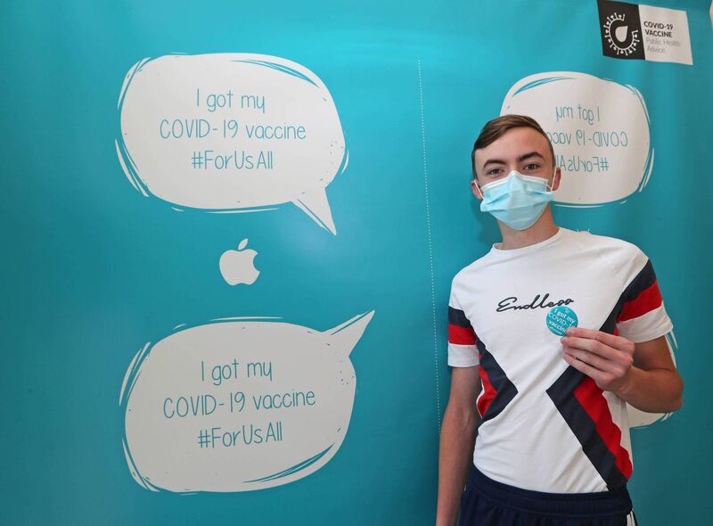 17-year-old Ryan Johnson Collins from Bandon, after his vaccination, at the walk-in vaccination centre at Clonakilty GAA Club, Clonakilty, Co Cork. Picture: Jim Coughlan.