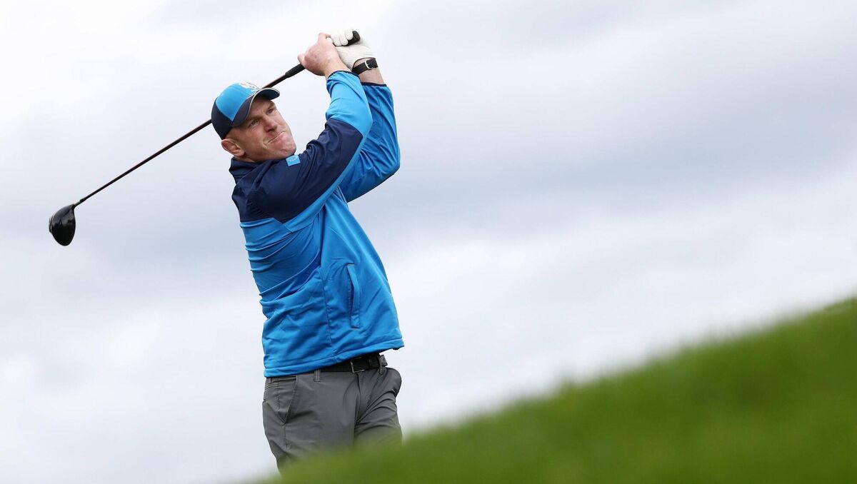 Paul O'Connell plays a shot during the 2016 Ryder Cup Celebrity Matches at Hazeltine National Golf Club on September 27, 2016 in Chaska, Minnesota. (Photo by Sam Greenwood/Getty Images)