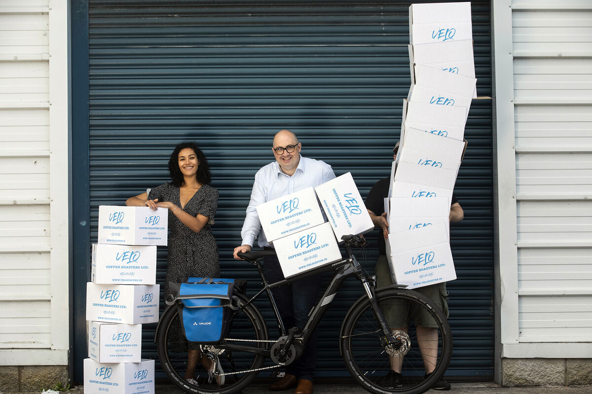 Rob Horgan pictured with members of his team Suzanne Casey and Liam Redding at Velo Coffee Roasters. Picture: Clare Keogh