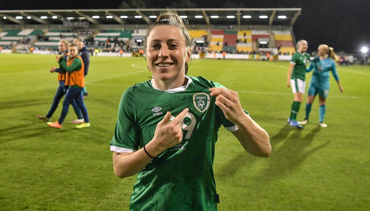 Lucy Quinn of Republic of Ireland celebrates following the win over Australia at Tallaght Stadium in Dublin. Photo by Stephen McCarthy/Sportsfile Lucy Quinn of Republic of Ireland celebrates following the win over Australia at Tallaght Stadium in Dublin. Photo by Stephen McCarthy/Sportsfile