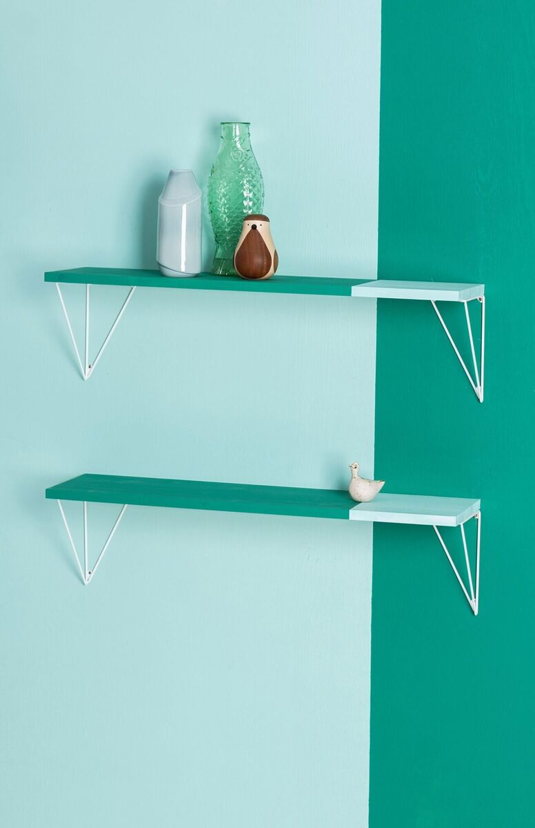 The Pythagoras brackets by Gustaf Rosen for Maze will slip under of over any shelf with a matching equation around 800mm x 200mm x 19 mm. €45 for two.