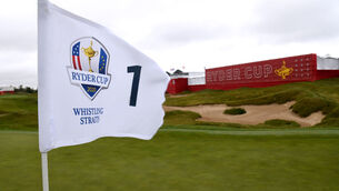 <p>A general view of a flag on the first hole during the first preview day of the 43rd Ryder Cup at Whistling Straits, Wisconsin. Picture: Anthony Behar/PA</p>