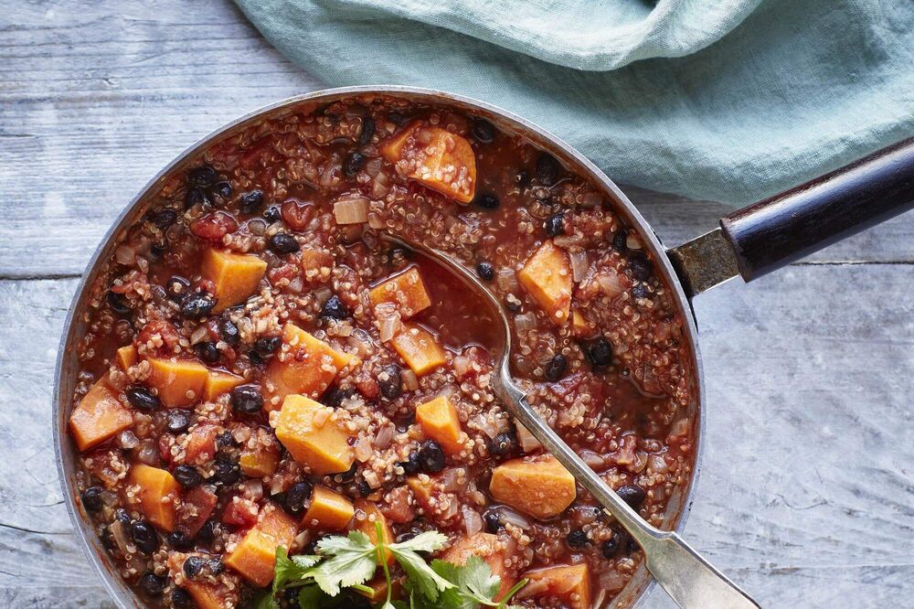 Sweet potato, black bean and quinoa chilli