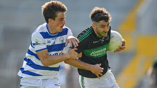 <p>Jack Horgan of Nemo Rangers in action against Ciaran O'Sullivan of Castlehaven during the delayed 2020 Cork Premier SFC final. Picture: Brendan Moran/Sportsfile</p>