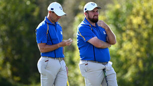 <p>Team Europe's Rory McIlroy and Shane Lowry. Picture: Anthony Behar/PA </p>