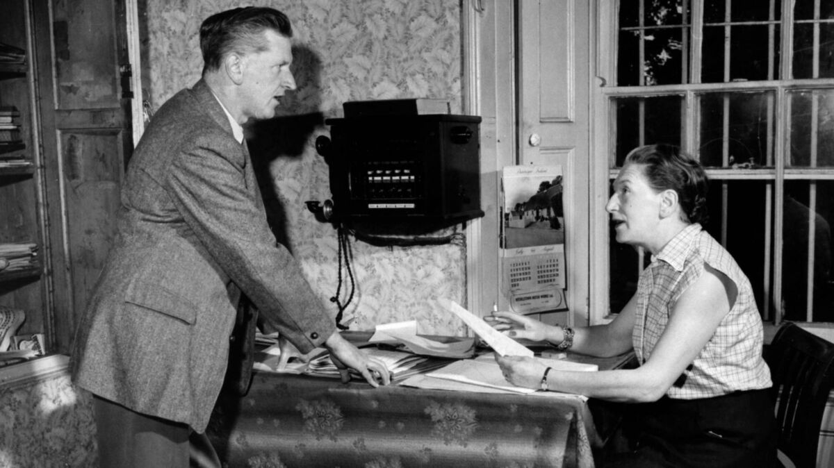 Elizabeth Bowen, and an unidentified man, working at Bowen's Court in Kildorrey, Co Cork. Picture: Hulton Archive/Getty Images