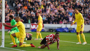 <p>Brentford's Ethan Pinnock celebrates scoring the first goal during the Premier League match at Brentford Community Stadium, London. Picture date: Saturday September 25, 2021.Picture: Adam Davy/PA Wire. </p>