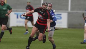 <p>Ballygunner's Pauric Mahony and Mount Sion's Peter Penkert. Picture: Patrick Browne</p>