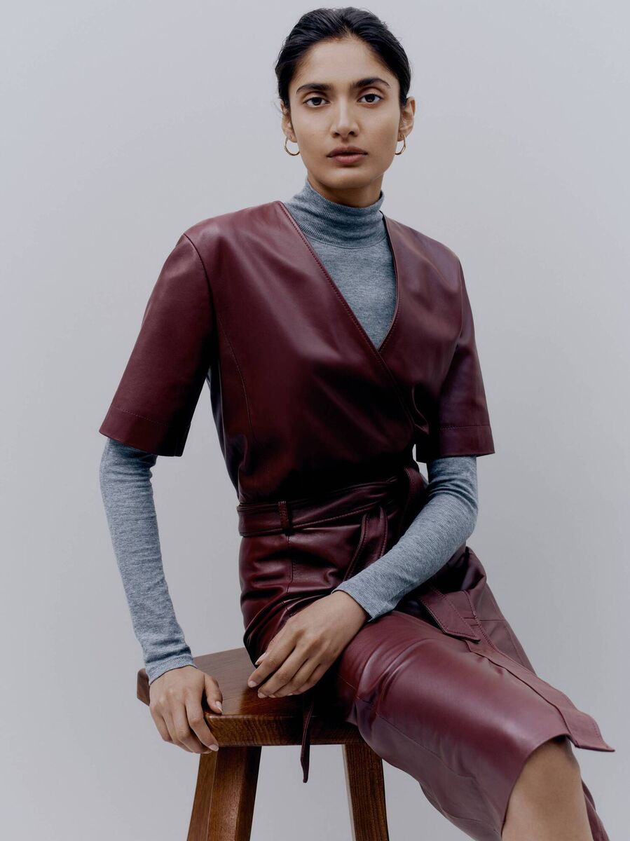 Iris &amp; Ink Considered Collection ‘Blaise’ wrap effect leather midi dress, The Outnet, €728