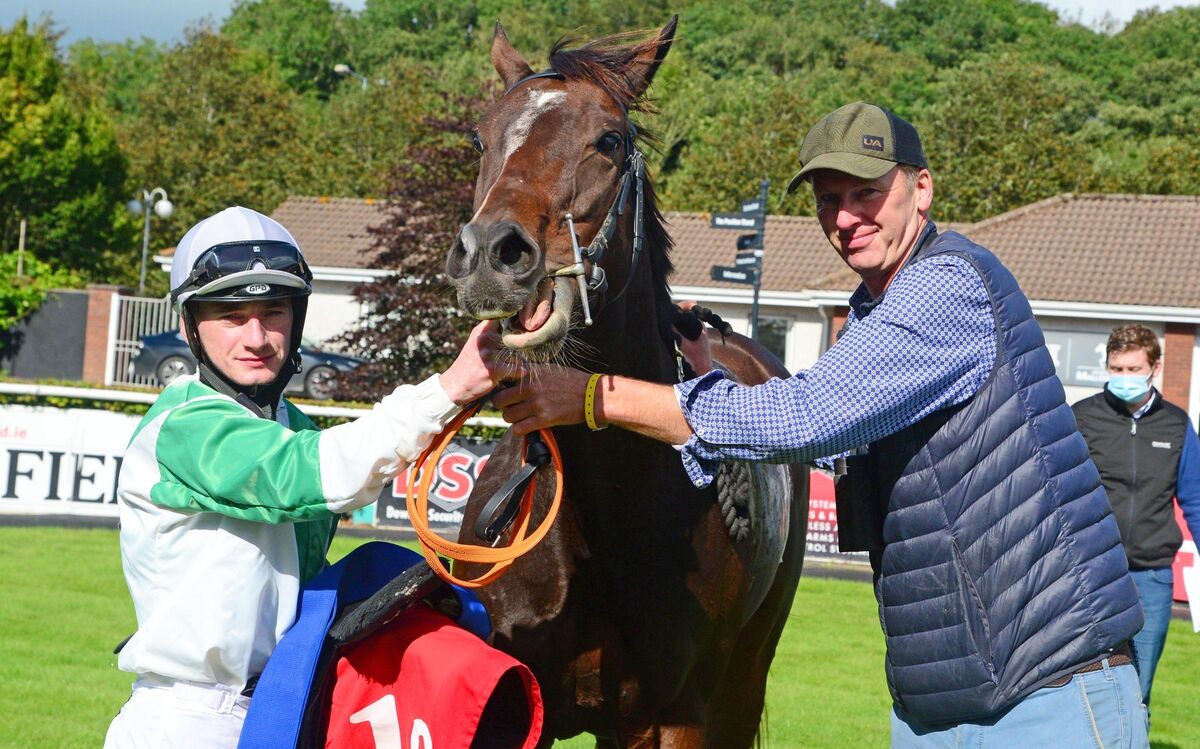 Coffeemeanscoffee and Killian Leonard provided trainer Tom McGuinness with his first winner when landing the Mallow Handicap. Picture: Healy Racing.