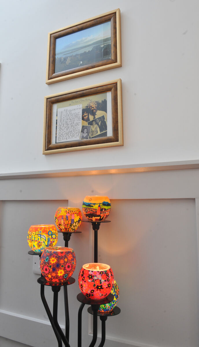  Interior lighting beside the framed Dan Ahern's Creed. 