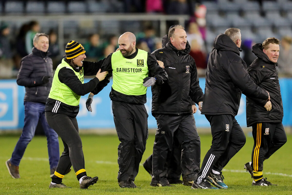Mourneabbey manager Shane Ronayne celebrates with his management team after winning the 2018 All-Ireland club championship. Picture: INPHO/Laszlo Geczo