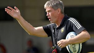 <p>La Rochelle's Irish coach Ronan O'Gara reacts prior to the French Top14 rugby union match between Montpellier Herault Rugby and SR La Rochelle at The GGL Stadium in Montpellier, southern France on October 2, 2021.  (Photo by PASCAL GUYOT/AFP via Getty Images)</p>