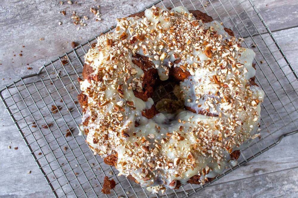 Pecan and maple syrup bundt cake