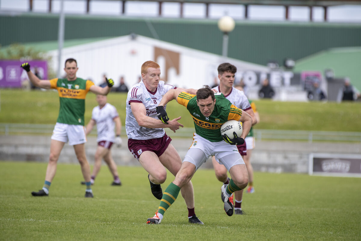 David Moran of Kerry being tackled by Peter Cooke in the Allianz Football League clash with Galway earlier this year. Picture: Domnick Walsh 