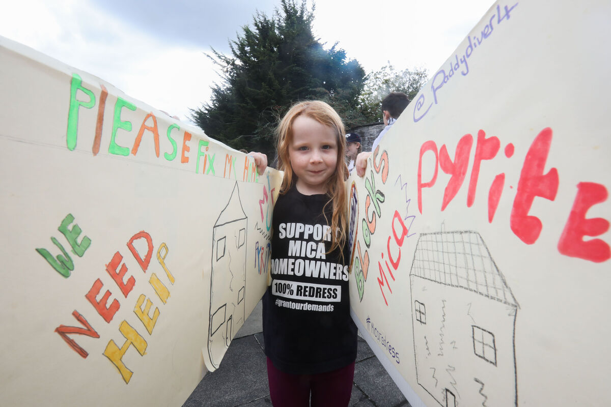 Olivia Mills, 7, holding a sign at today's protest. Picture: Leah Farrell / RollingNews.ie