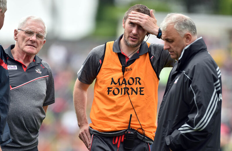 Billy Sheehan with former Cork manager Peadar Healy and selector Eamonn Ryan during his time with the Rebels in 2017. Picture: Eddie O'Hare Billy Sheehan with former Cork manager Peadar Healy and selector Eamonn Ryan during his time with the Rebels in 2017. Picture: Eddie O'Hare