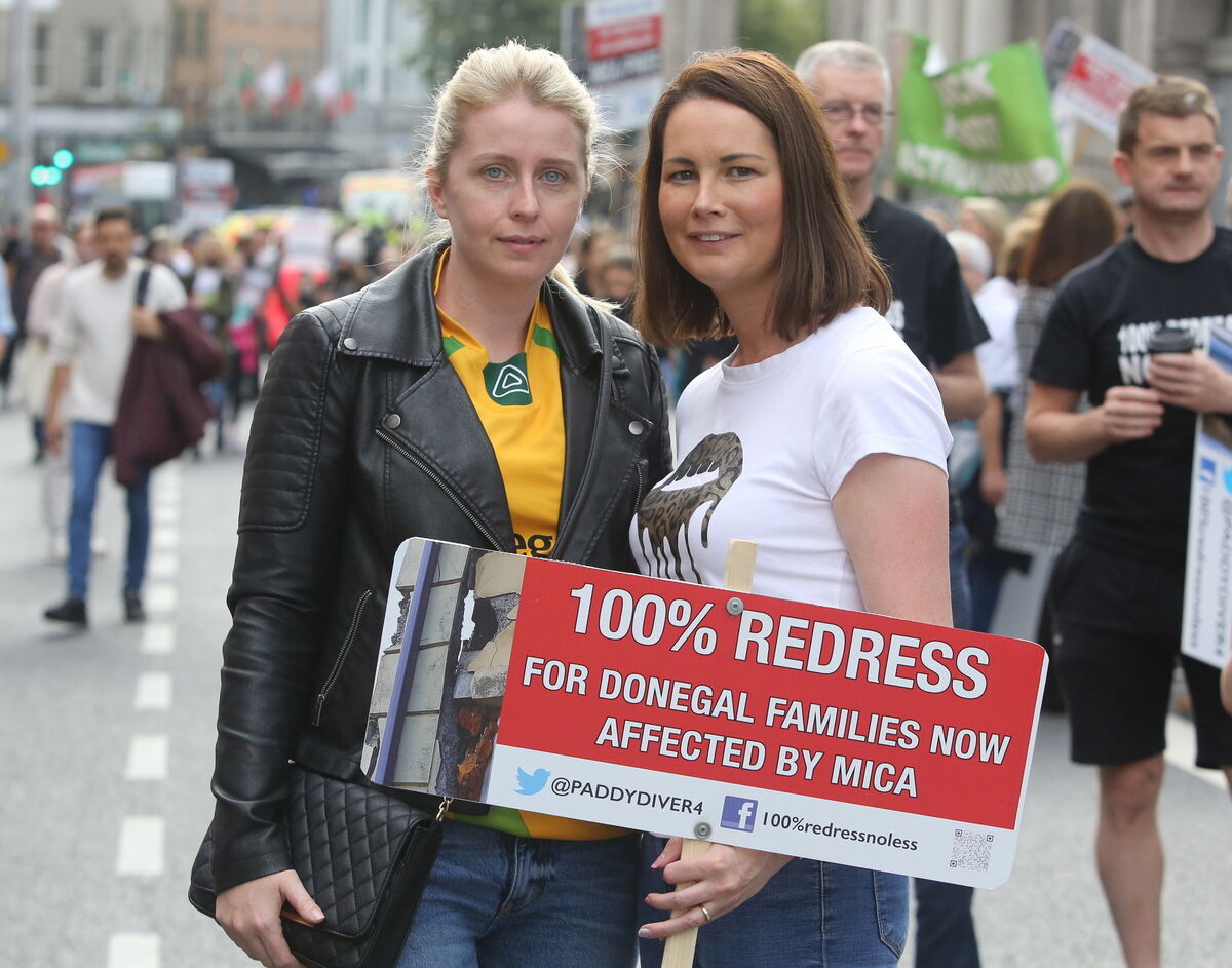 Michelle McClay and Jennifer Gill from Buncrana, Co Donegal, at the protest. Picture: Gareth Chaney/Collins Photos