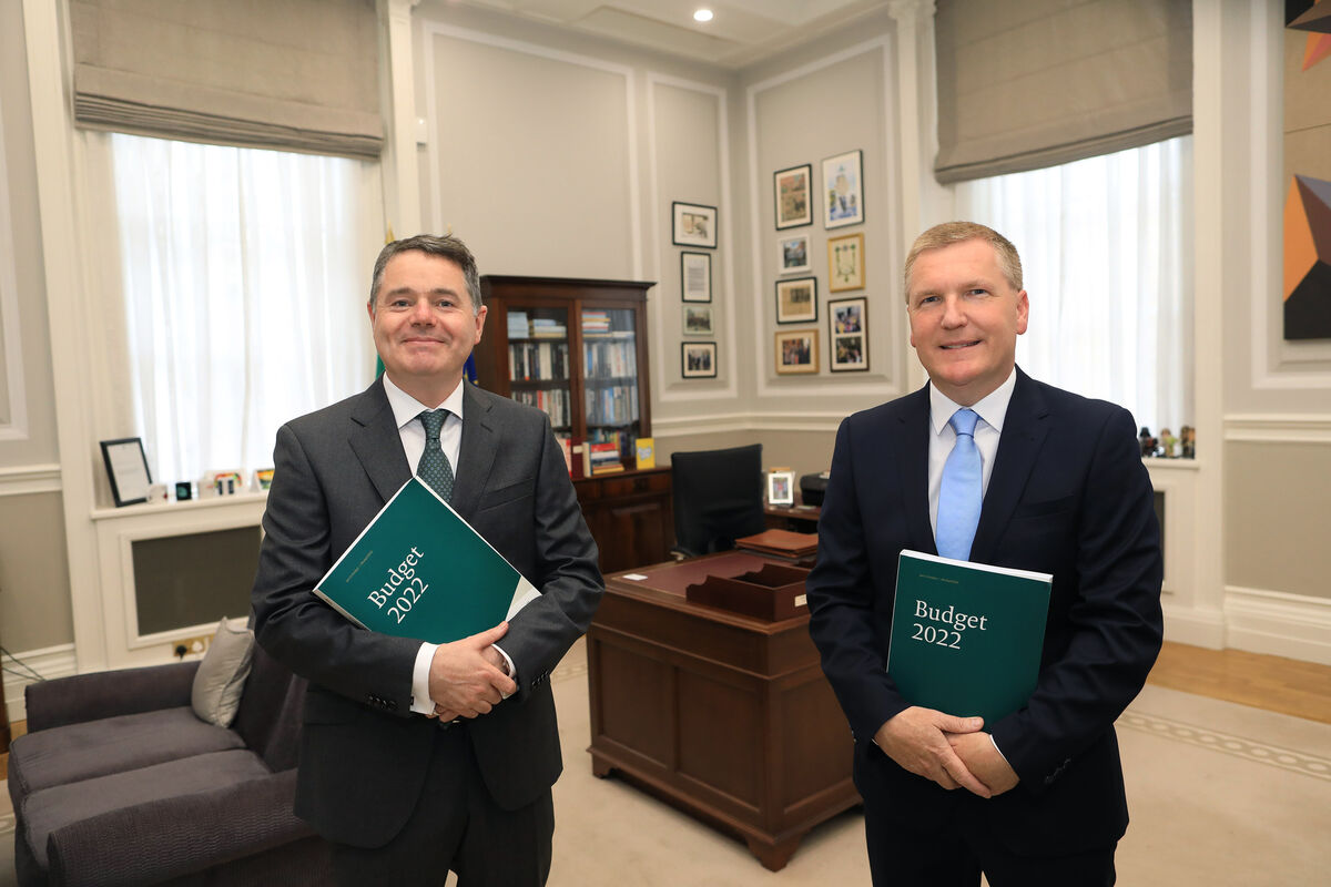 Minister for Finance, Paschal Donohoe and Minister for Public Expenditure and Reform, Michael McGrath at Government Buildings this afternoon.  Picture: Julien Behal/PA Wire