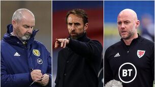 <p>Steve Clarke, Gareth Southgate and Robert Page (left to right) are all still on course to take their teams to the 2022 World Cup (Jane Barlow/Adrian Dennis/Nick Potts/PA)</p>