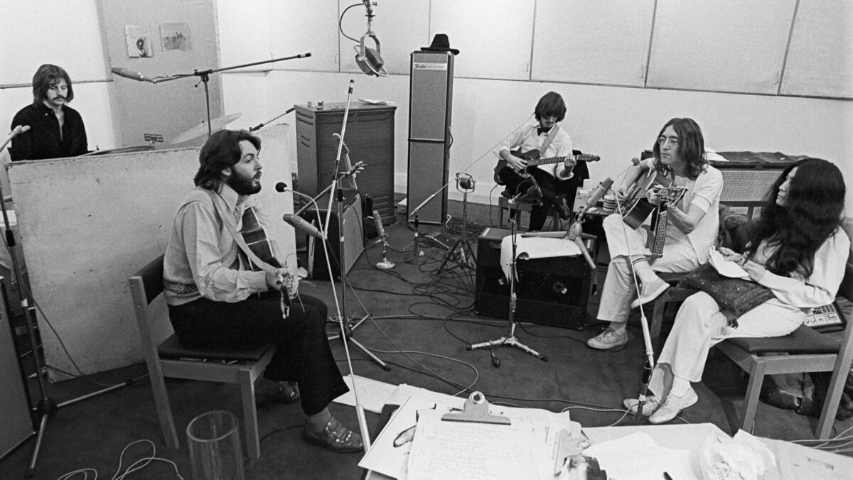 The Beatles, with Yoko Ono, during some of their last studio sessions. Picture: Calderstone Productions